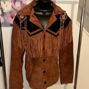 Vintage Brown Suede Fringe Western Jacket
